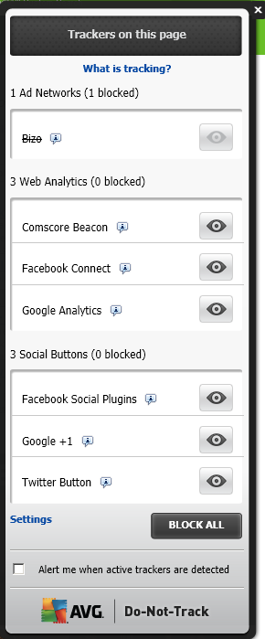 AVG "Do Not Track" Controls