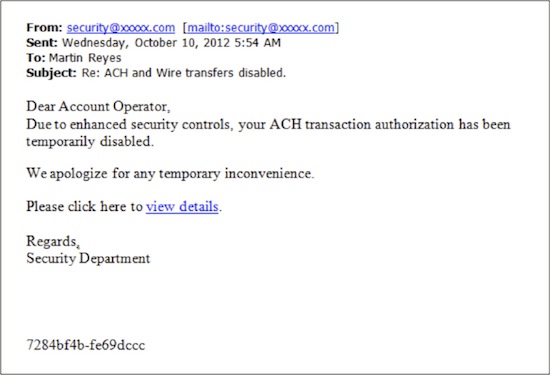 Screenshot of a Phishing Email