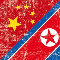 China and North Korea Flags