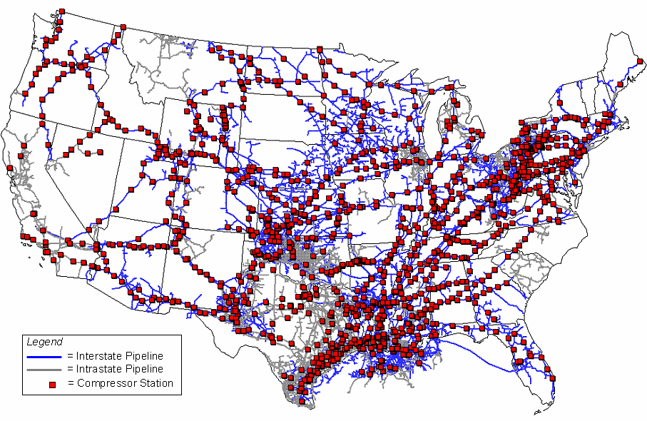 Map of U.S. Natural Gas Pipeline Compressor Stations
