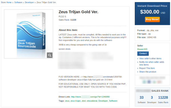 Zeus Trojan Being Sold Online