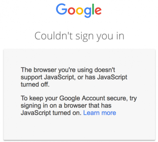 Google requires users to enable JavaScript when accessing their account