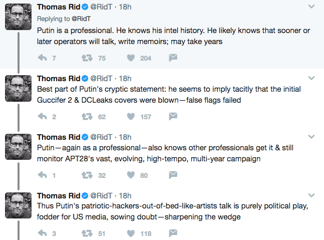 Thomas Rid comments on Putin statement