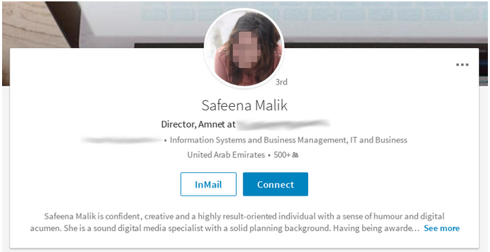Safeena Malik fake profile