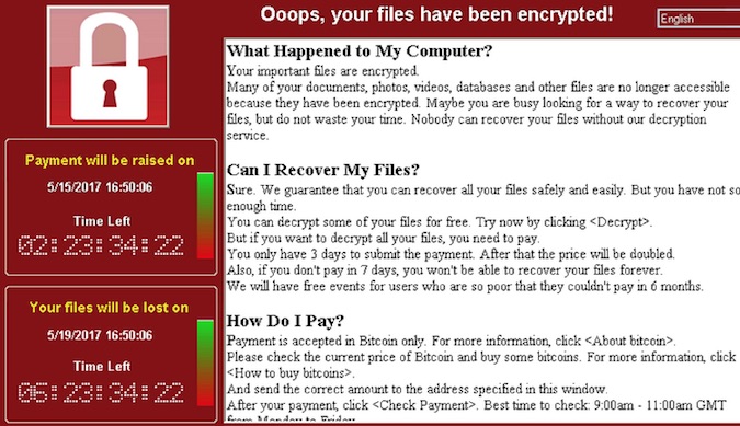 WannaCry ransomware ransom screen