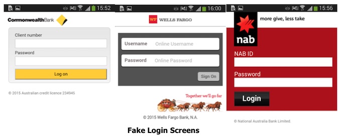 Fake Login Screens from Android Malware