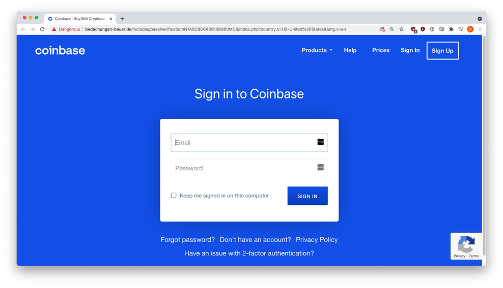 Coinbase phishing attack