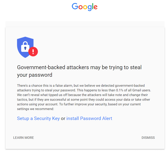 Google State Sponsored Attack Warning