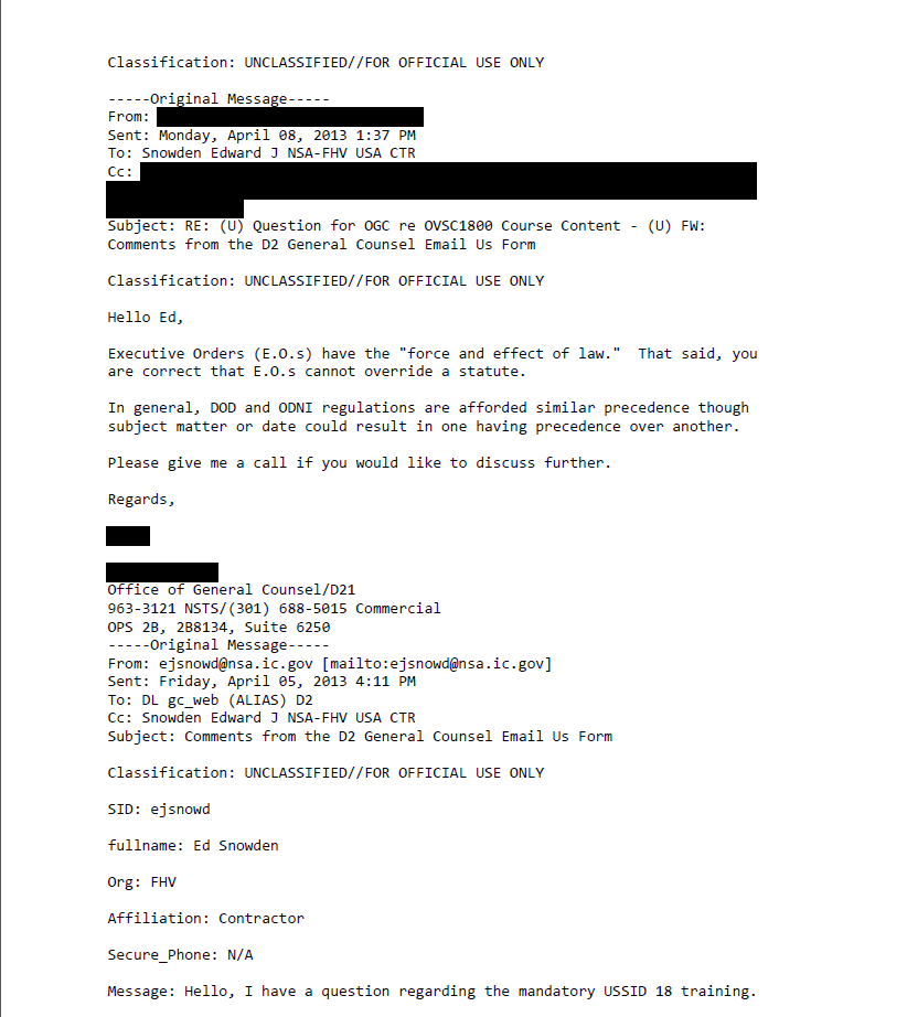Snowden Email Released