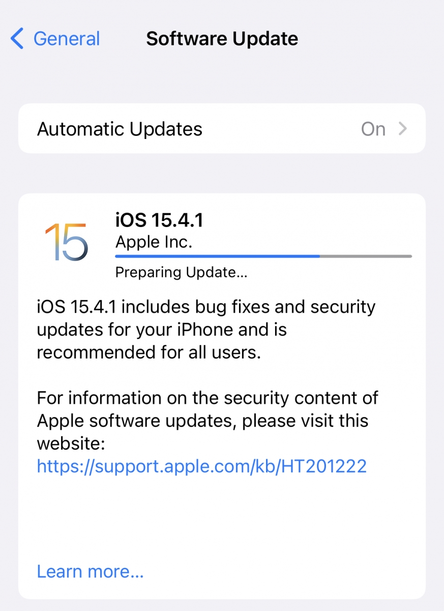 iOS update 15.4.1 fixes CVE-2022-22675 and CVE-2022-22674 