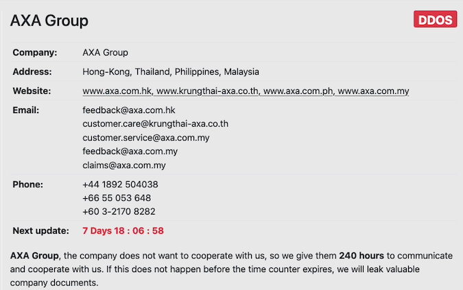 AXA Avaddon ransomware 