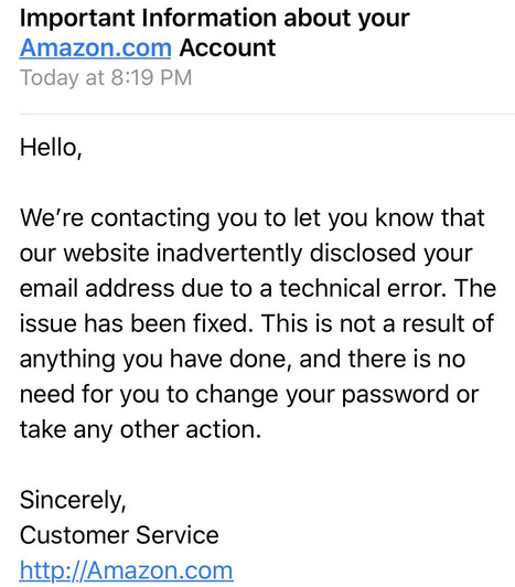 Amazon warns of data leak