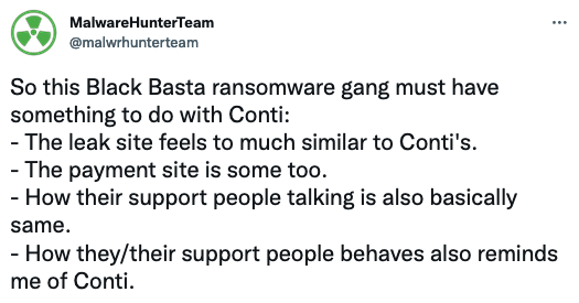 Black Basta and Conti ransomware similarities