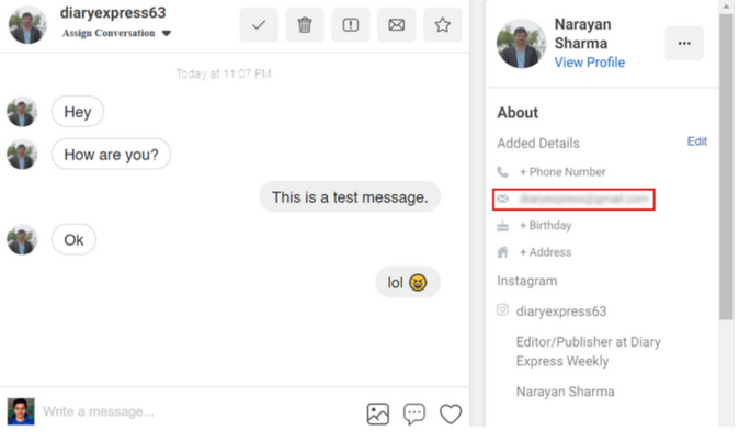 Instagram email address exposed in Facebook Business Suite chat