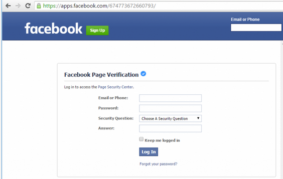 Facebook phishing page