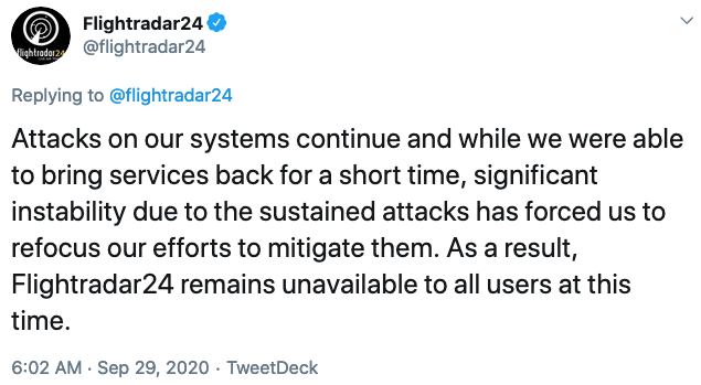 DDoS attack on Flightradar24