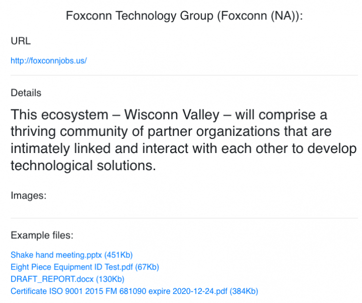 Files allegedly stolen by hackers from Foxconn