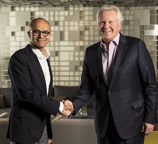 Microsoft CEO Satya Nadella and GE CEO Jeff Immelt 
