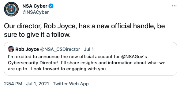 Director of Cybersecurity at NSA Gets Dedicated Twitter Account