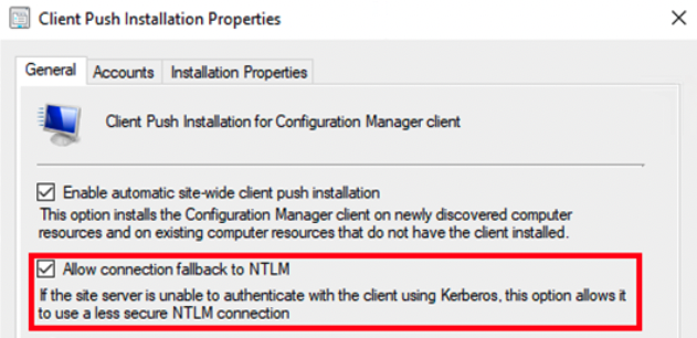 NTLM setting vulnerability in Microsoft Endpoint Configuration Manager 