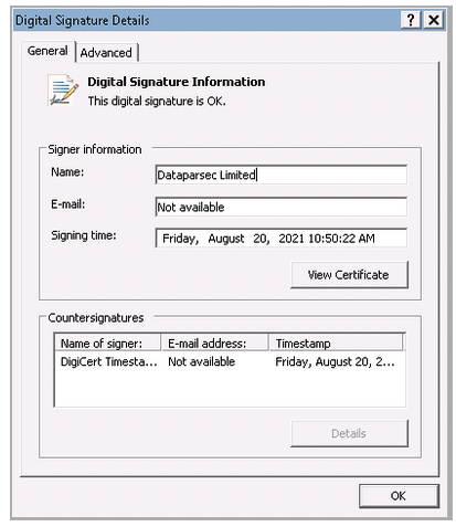 Windows says OpenSUpdated signature is valid