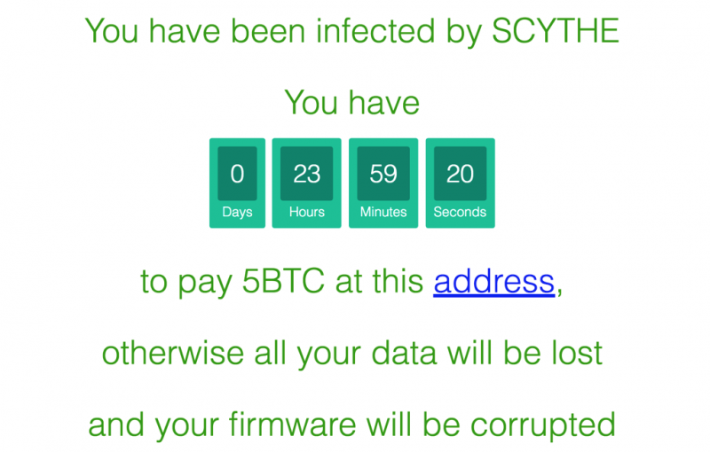SCYTHE ransomware message