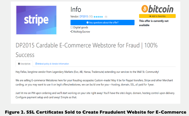 SSL/TLS certificates offered for fraudulent e-commerce websites