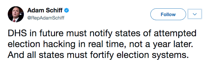 Adam Schiff election hacking tweet