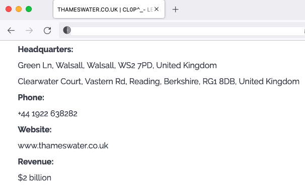 Cl0p ransomware attack on UK water company