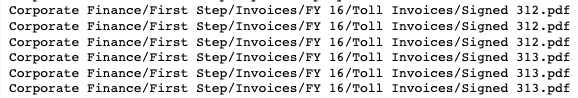 Sample of files stolen by hackers from Toll