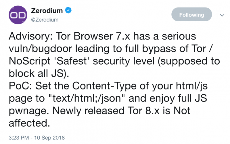 Zerodium discloses Tor Browser zero-day exploit