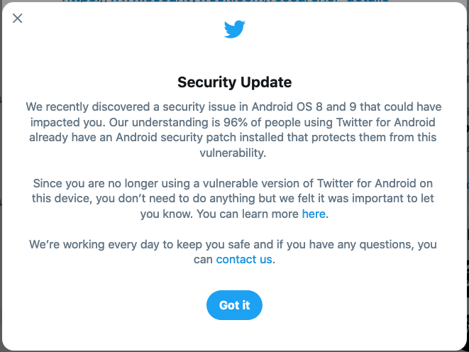 Twitter for Android vulnerability exposed information
