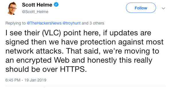 VLC's decision not to use HTTPS for updates supported by some experts