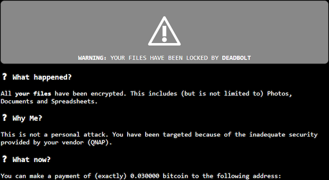 Deadbolt ransomware targets QNAP NAS devices