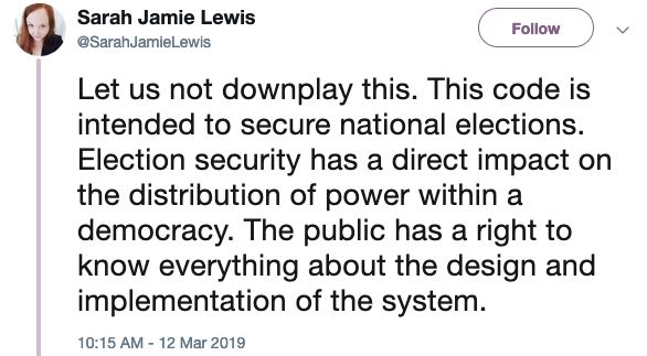 Sarah Jamie Lewis comments on e-voting vulnerabilities