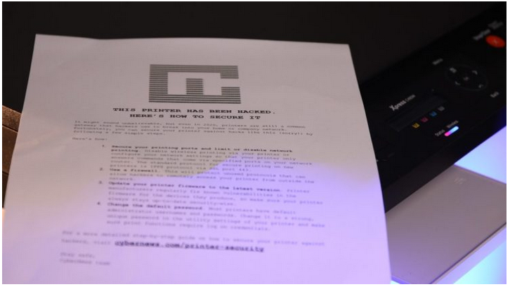 Security guide printed on hijacked printer