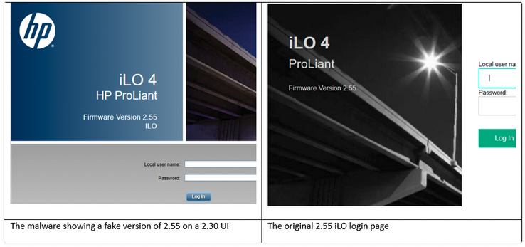 User interface on servers infected with iLOBleed