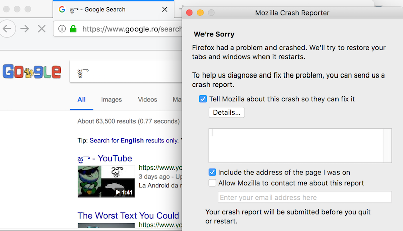 Firefox crashes on macOS when displaying Indian characters