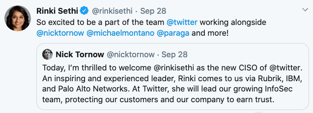 Rinki Sethi appointed the new CISO of Twitter