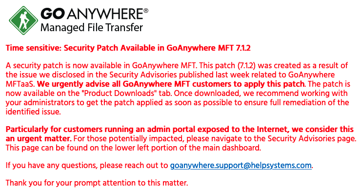 GoAnywhere zero-day patch