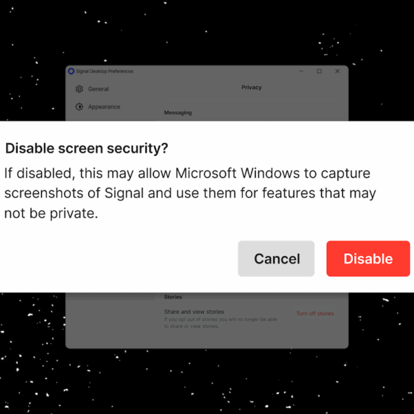 Signal adds screenshot-blocker